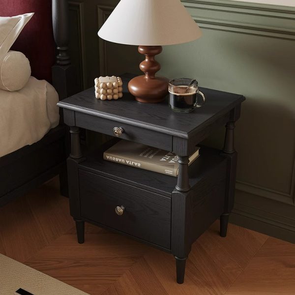 Traditional French Rectangular Ash Wood Metal Nightstand 2-Drawer For Bedroom - Image 11