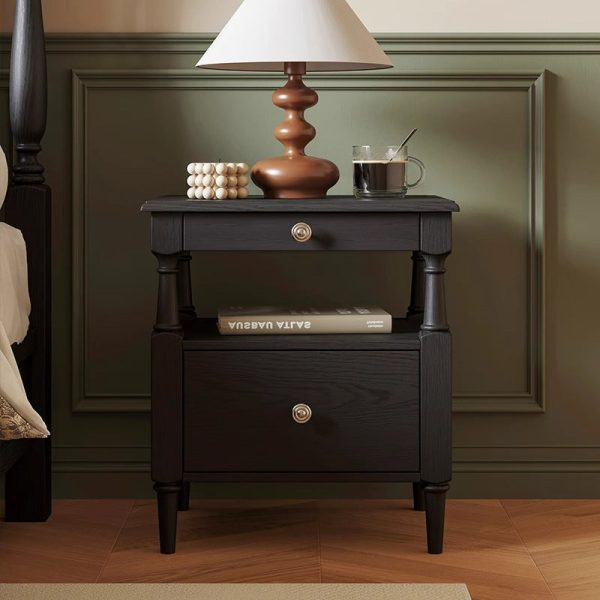 Traditional French Rectangular Ash Wood Metal Nightstand 2-Drawer For Bedroom - Image 12