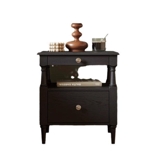 Traditional French Rectangular Ash Wood Metal Nightstand 2-Drawer For Bedroom - Image 14
