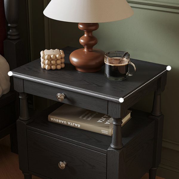 Traditional French Rectangular Ash Wood Metal Nightstand 2-Drawer For Bedroom - Image 6