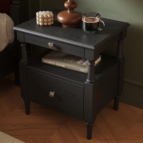 Traditional French Rectangular Ash Wood Metal Nightstand 2-Drawer For Bedroom - Image 3