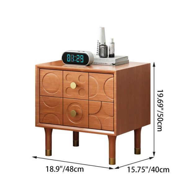 Modern Luxury Rectangular Rubberwood Brass Nightstand 2-Drawer For Bedroom - Image 4