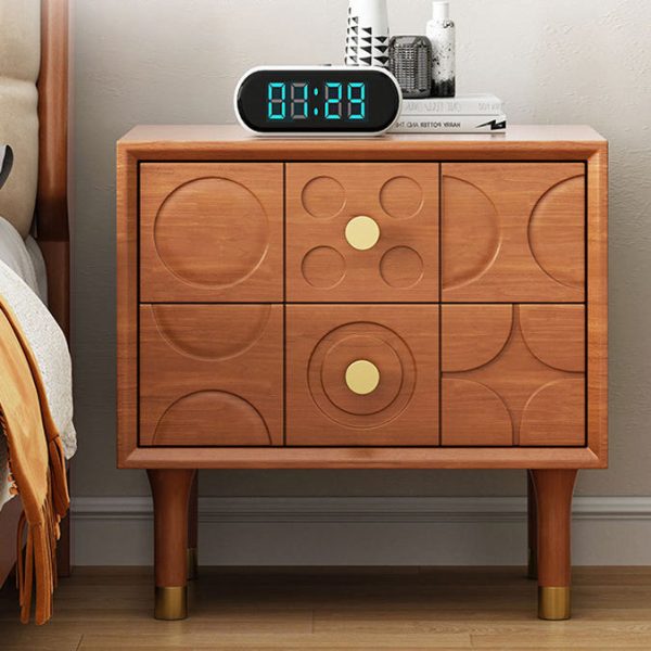 Modern Luxury Rectangular Rubberwood Brass Nightstand 2-Drawer For Bedroom - Image 13