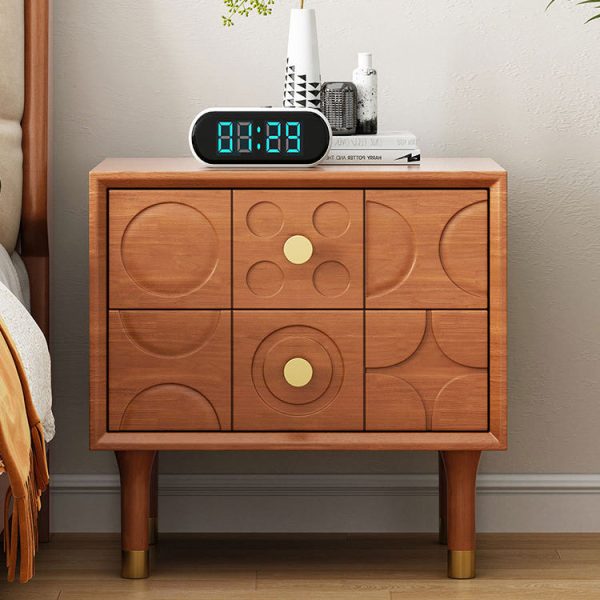 Modern Luxury Rectangular Rubberwood Brass Nightstand 2-Drawer For Bedroom - Image 14