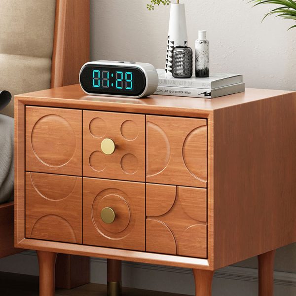 Modern Luxury Rectangular Rubberwood Brass Nightstand 2-Drawer For Bedroom - Image 8
