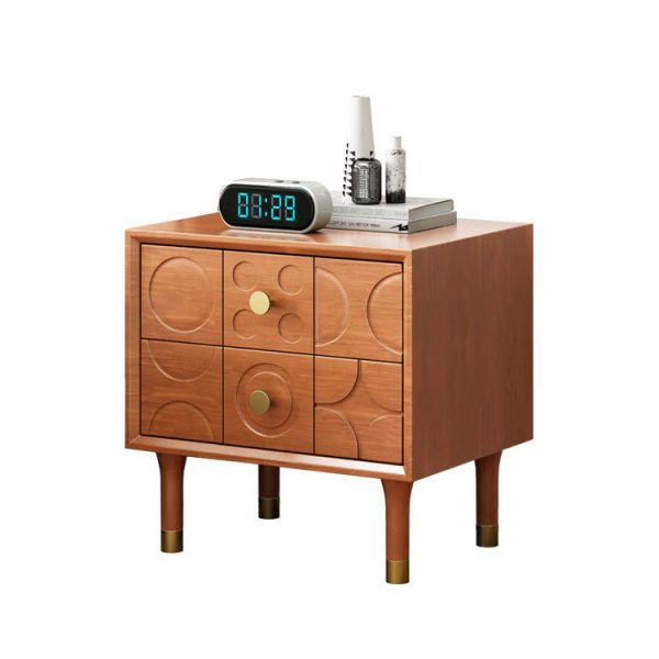 Modern Luxury Rectangular Rubberwood Brass Nightstand 2-Drawer For Bedroom - Image 22