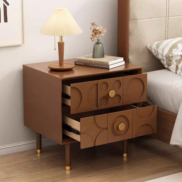 Modern Luxury Rectangular Rubberwood Brass Nightstand 2-Drawer For Bedroom - Image 16