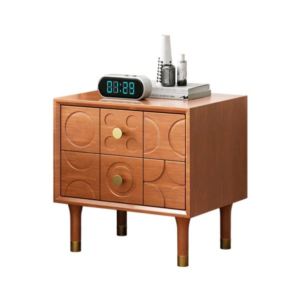 Modern Luxury Rectangular Rubberwood Brass Nightstand 2-Drawer For Bedroom - Image 23