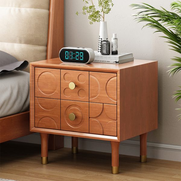 Modern Luxury Rectangular Rubberwood Brass Nightstand 2-Drawer For Bedroom - Image 3