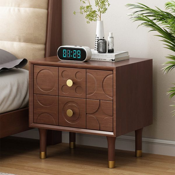 Modern Luxury Rectangular Rubberwood Brass Nightstand 2-Drawer For Bedroom - Image 20