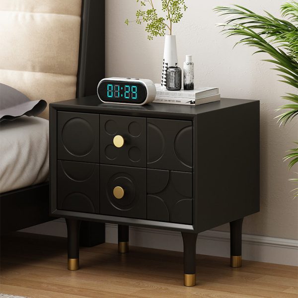 Modern Luxury Rectangular Rubberwood Brass Nightstand 2-Drawer For Bedroom - Image 18