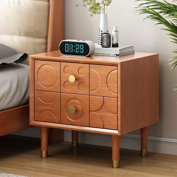 Modern Luxury Rectangular Rubberwood Brass Nightstand 2-Drawer For Bedroom - Image 10
