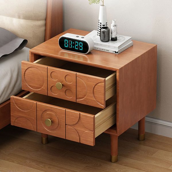 Modern Luxury Rectangular Rubberwood Brass Nightstand 2-Drawer For Bedroom - Image 11