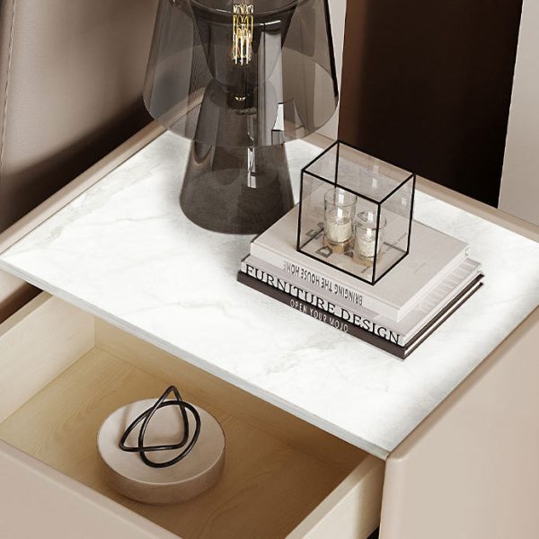 Modern Luxury Rectangular Marble Slab Solid Wood Nightstand 1-Drawer For Bedroom - Image 7
