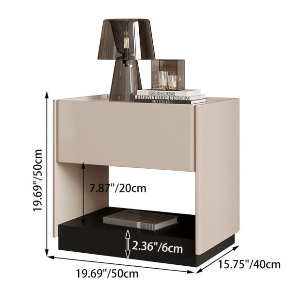 Modern Luxury Rectangular Marble Slab Solid Wood Nightstand 1-Drawer For Bedroom - Image 4