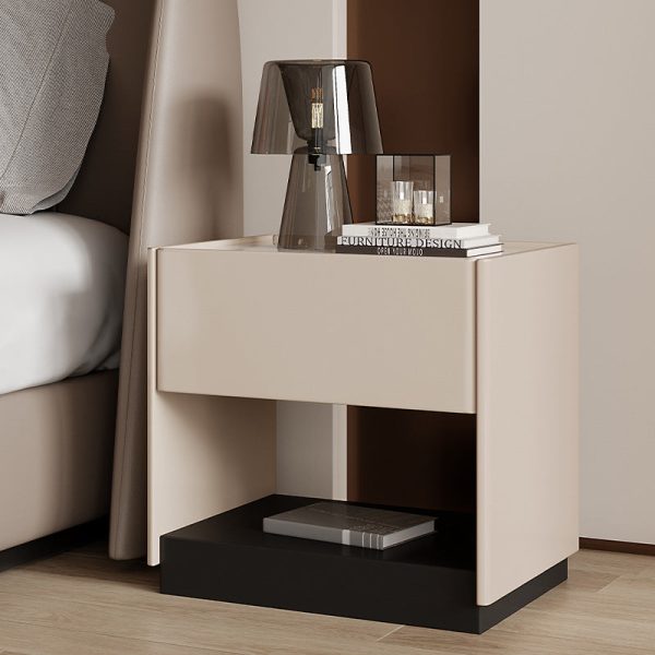 Modern Luxury Rectangular Marble Slab Solid Wood Nightstand 1-Drawer For Bedroom - Image 2
