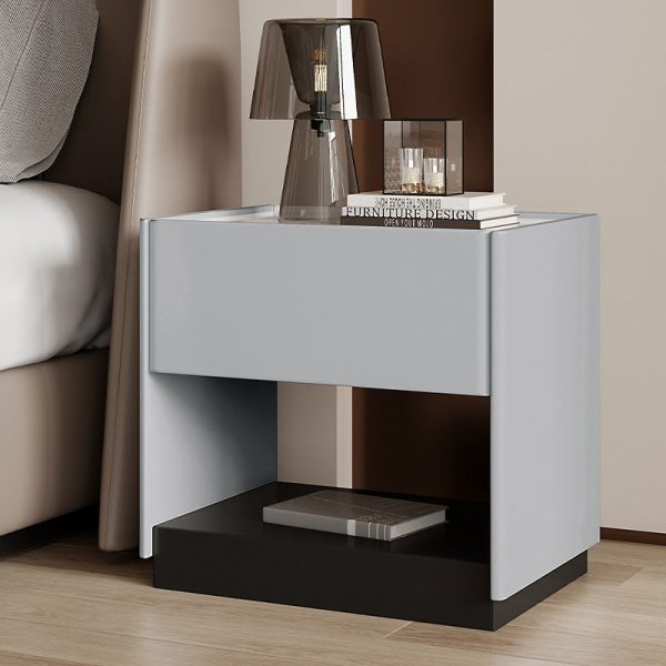Modern Luxury Rectangular Marble Slab Solid Wood Nightstand 1-Drawer For Bedroom - Image 3