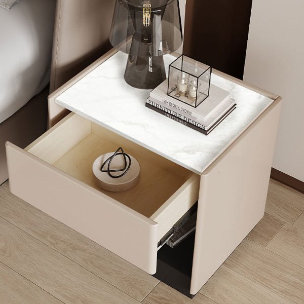Modern Luxury Rectangular Marble Slab Solid Wood Nightstand 1-Drawer For Bedroom - Image 6