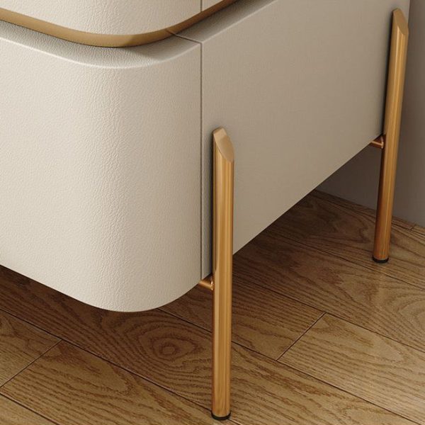 Modern Luxury Rectangular Microfiber Leather Marble Slab Solid Wood Metal Nightstand 2-Drawer For Bedroom - Image 9