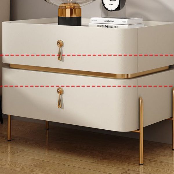 Modern Luxury Rectangular Microfiber Leather Marble Slab Solid Wood Metal Nightstand 2-Drawer For Bedroom - Image 11