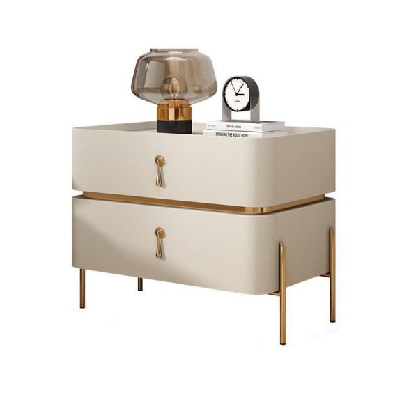 Modern Luxury Rectangular Microfiber Leather Marble Slab Solid Wood Metal Nightstand 2-Drawer For Bedroom - Image 25