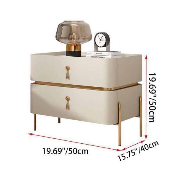 Modern Luxury Rectangular Microfiber Leather Marble Slab Solid Wood Metal Nightstand 2-Drawer For Bedroom - Image 4