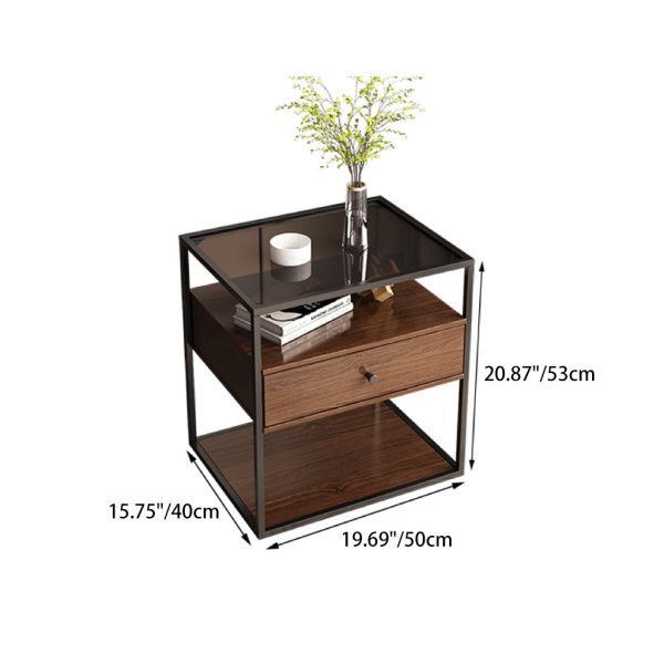Modern Eclectic Rectangular Artificial Panel Glass Iron Nightstand 1/2 Drawer For Bedroom - Image 4