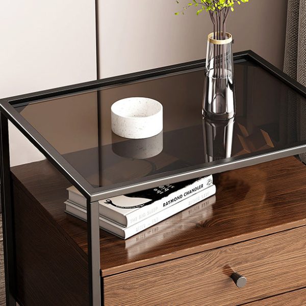 Modern Eclectic Rectangular Artificial Panel Glass Iron Nightstand 1/2 Drawer For Bedroom - Image 5