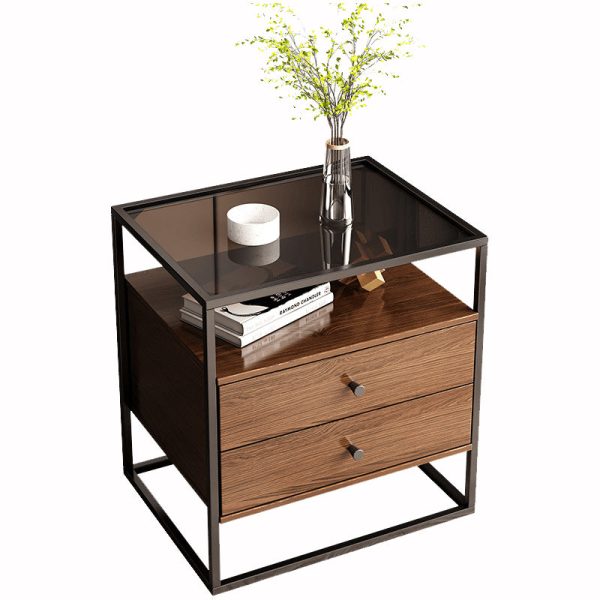 Modern Eclectic Rectangular Artificial Panel Glass Iron Nightstand 1/2 Drawer For Bedroom - Image 10