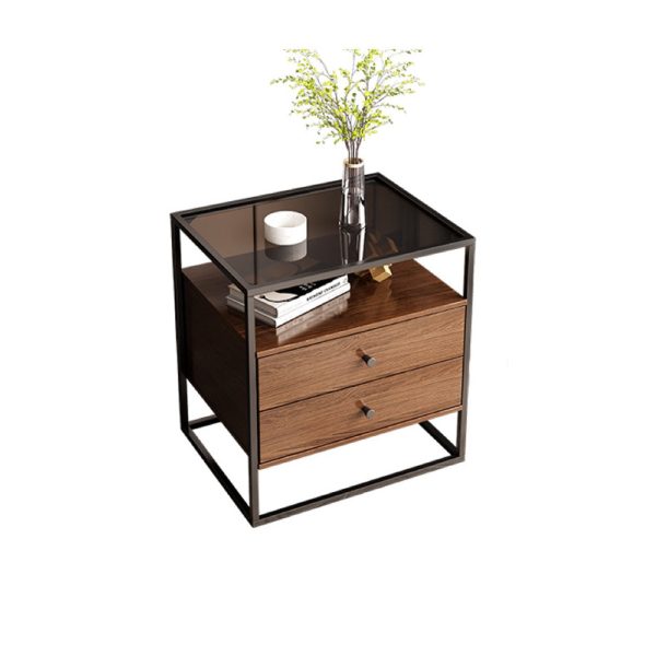 Modern Eclectic Rectangular Artificial Panel Glass Iron Nightstand 1/2 Drawer For Bedroom - Image 13