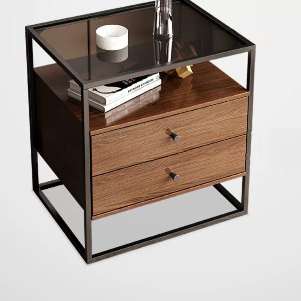 Modern Eclectic Rectangular Artificial Panel Glass Iron Nightstand 1/2 Drawer For Bedroom - Image 11