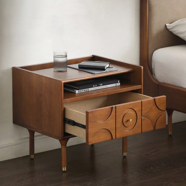 Modern Mid-Century Rectangular Solid Wood Aluminum Nightstand 1-Drawer For Bedroom - Image 11