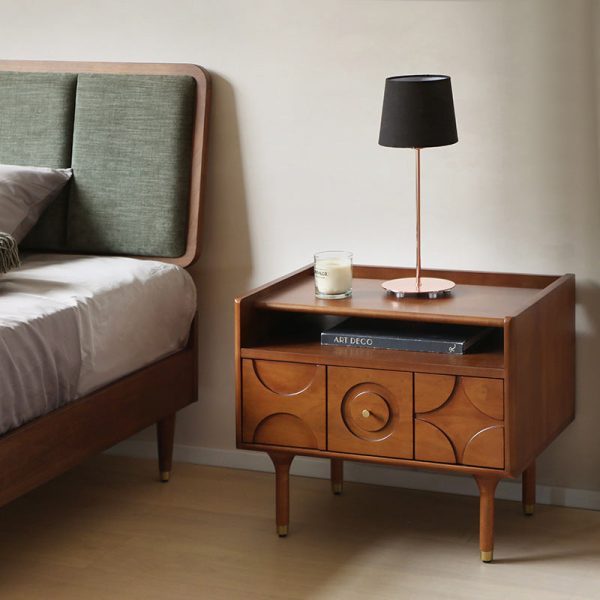 Modern Mid-Century Rectangular Solid Wood Aluminum Nightstand 1-Drawer For Bedroom - Image 12