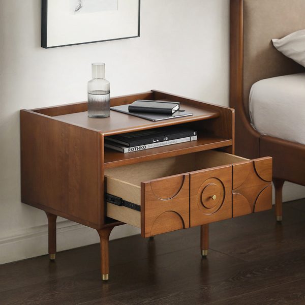 Modern Mid-Century Rectangular Solid Wood Aluminum Nightstand 1-Drawer For Bedroom - Image 3