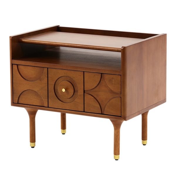 Modern Mid-Century Rectangular Solid Wood Aluminum Nightstand 1-Drawer For Bedroom - Image 13
