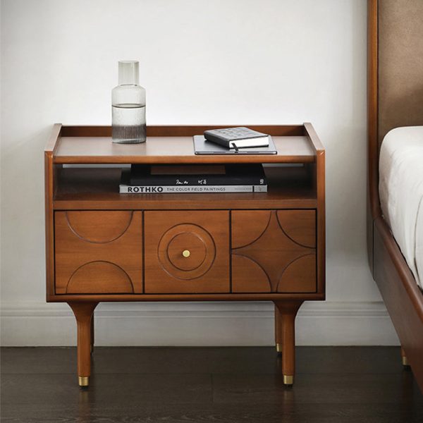 Modern Mid-Century Rectangular Solid Wood Aluminum Nightstand 1-Drawer For Bedroom - Image 7