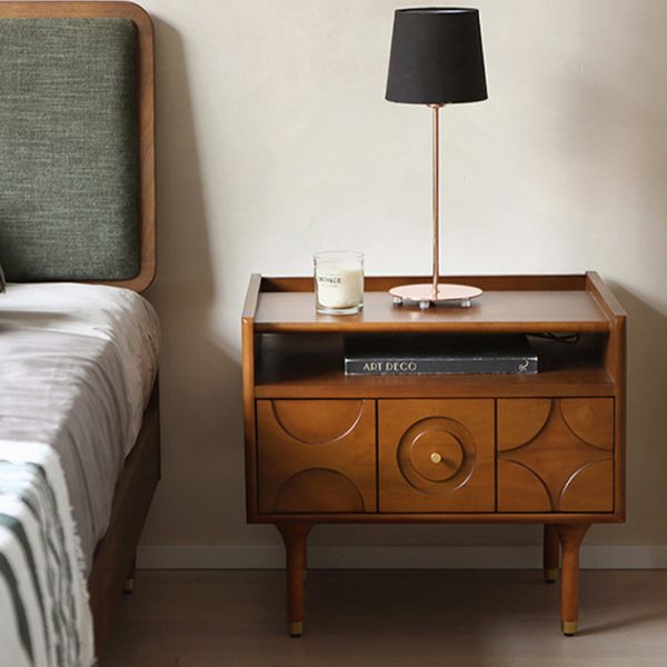 Modern Mid-Century Rectangular Solid Wood Aluminum Nightstand 1-Drawer For Bedroom - Image 9