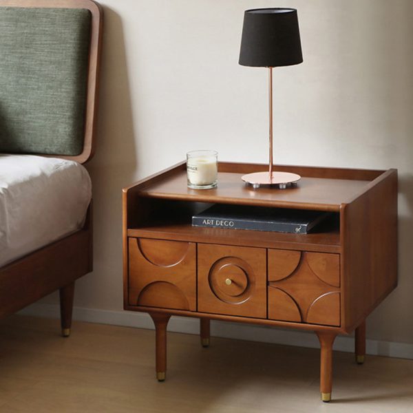 Modern Mid-Century Rectangular Solid Wood Aluminum Nightstand 1-Drawer For Bedroom - Image 2