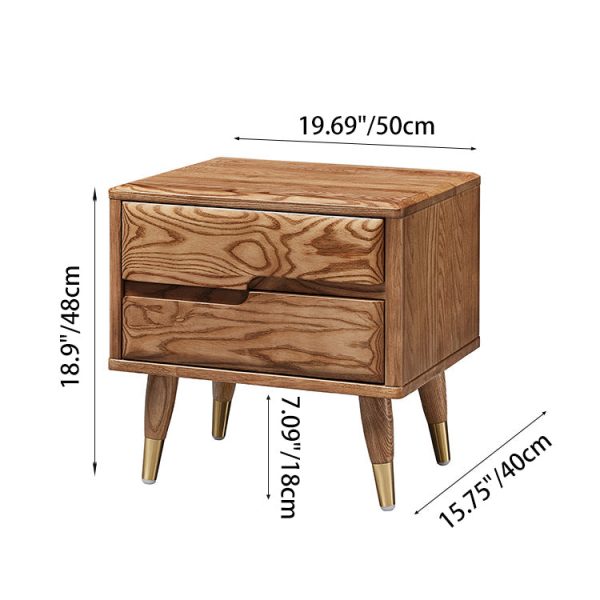 Modern Mid-Century Rectangular Ash Wood Brass Nightstand 1/2 Drawer For Bedroom - Image 4