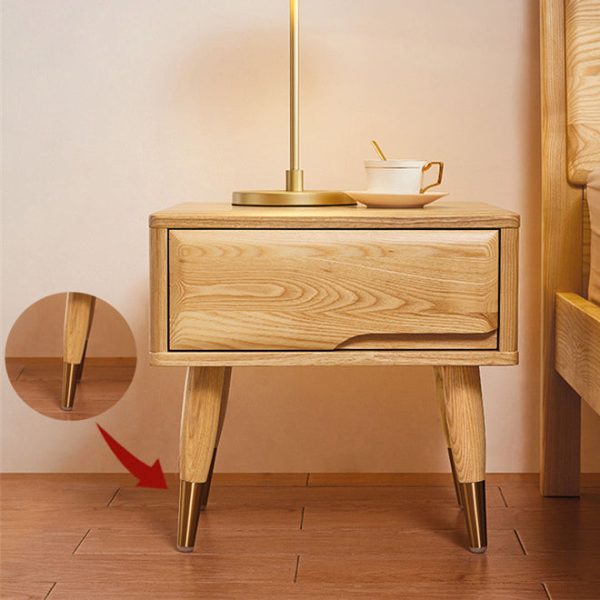 Modern Mid-Century Rectangular Ash Wood Brass Nightstand 1/2 Drawer For Bedroom - Image 11