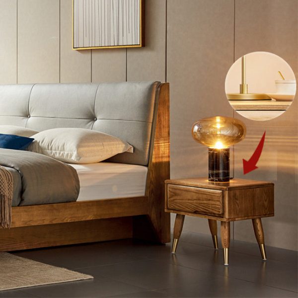 Modern Mid-Century Rectangular Ash Wood Brass Nightstand 1/2 Drawer For Bedroom - Image 12
