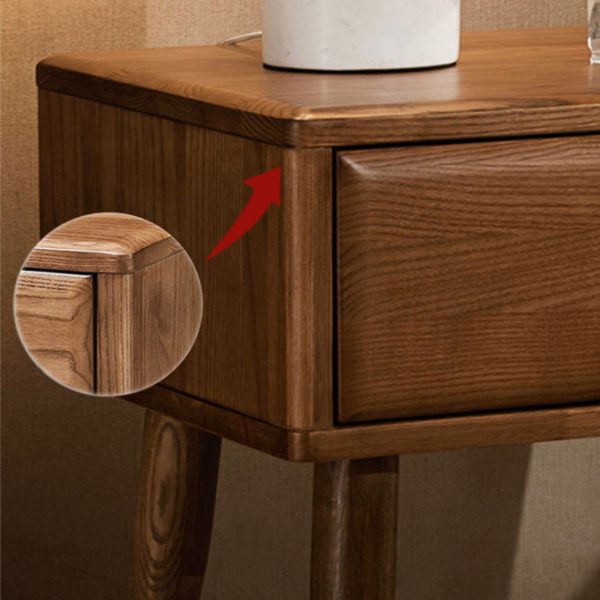 Modern Mid-Century Rectangular Ash Wood Brass Nightstand 1/2 Drawer For Bedroom - Image 9