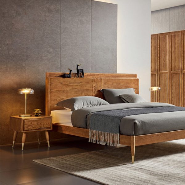 Modern Mid-Century Rectangular Ash Wood Brass Nightstand 1/2 Drawer For Bedroom - Image 15