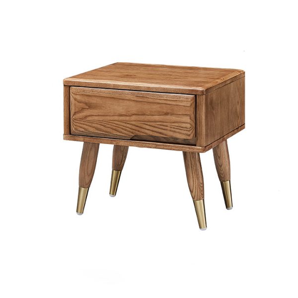 Modern Mid-Century Rectangular Ash Wood Brass Nightstand 1/2 Drawer For Bedroom - Image 16