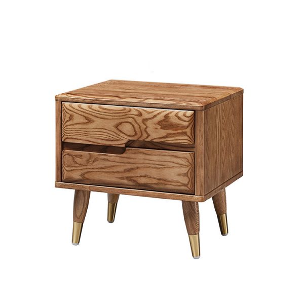 Modern Mid-Century Rectangular Ash Wood Brass Nightstand 1/2 Drawer For Bedroom - Image 18