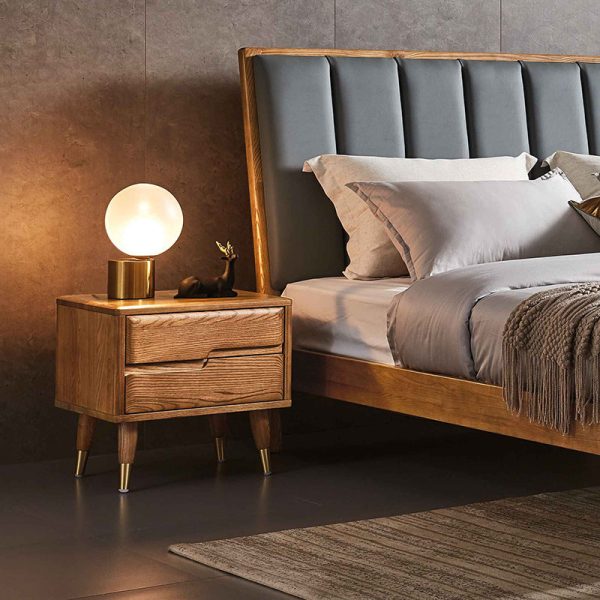 Modern Mid-Century Rectangular Ash Wood Brass Nightstand 1/2 Drawer For Bedroom - Image 3