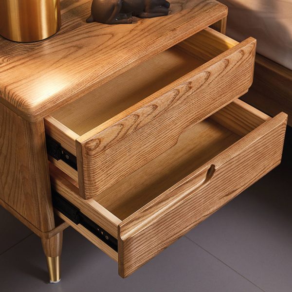 Modern Mid-Century Rectangular Ash Wood Brass Nightstand 1/2 Drawer For Bedroom - Image 7