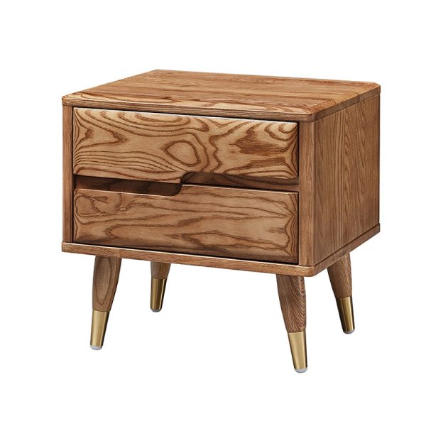Modern Mid-Century Rectangular Ash Wood Brass Nightstand 1/2 Drawer For Bedroom - Image 19