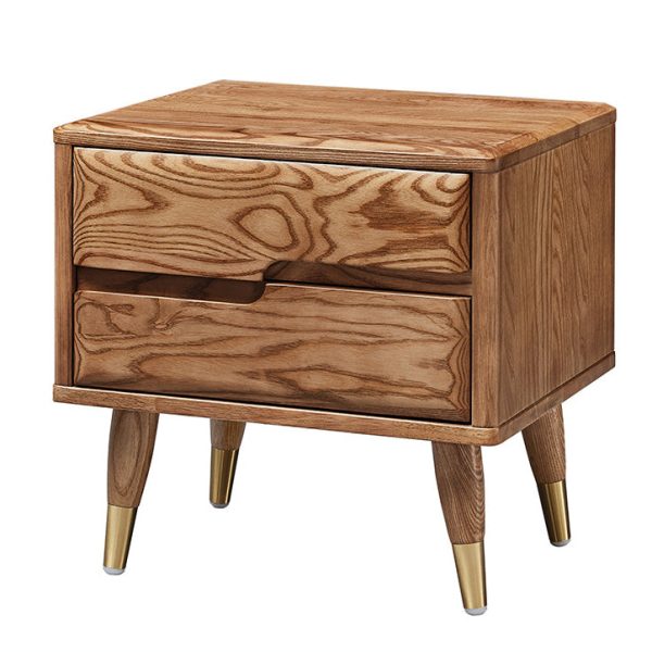 Modern Mid-Century Rectangular Ash Wood Brass Nightstand 1/2 Drawer For Bedroom - Image 20