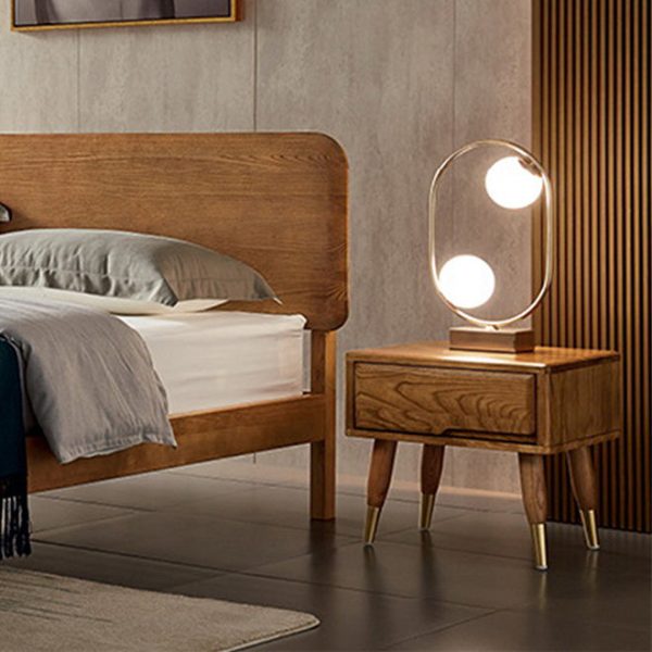 Modern Mid-Century Rectangular Ash Wood Brass Nightstand 1/2 Drawer For Bedroom - Image 13